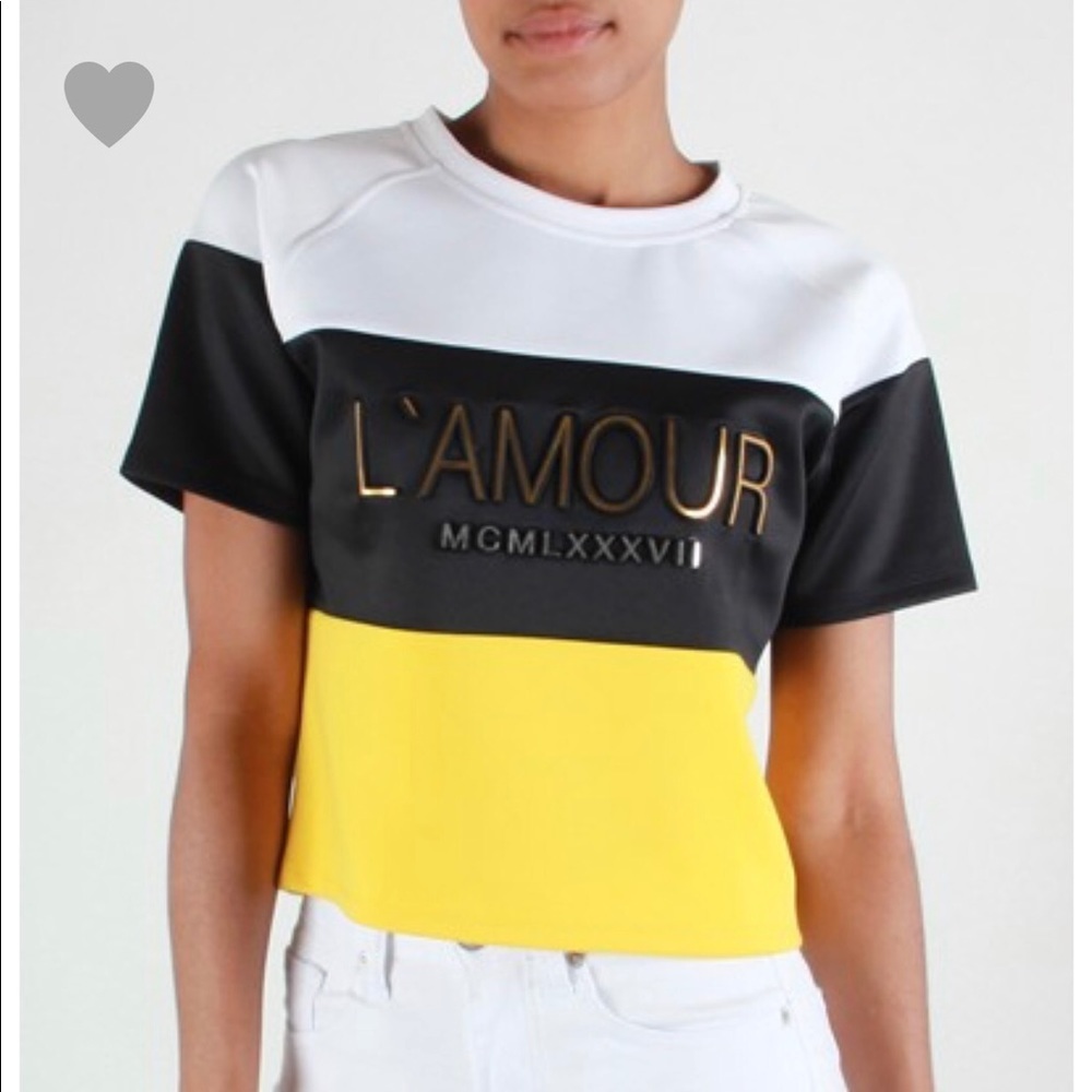Black White Yellow Colorblock Crop Tee Shirt Top